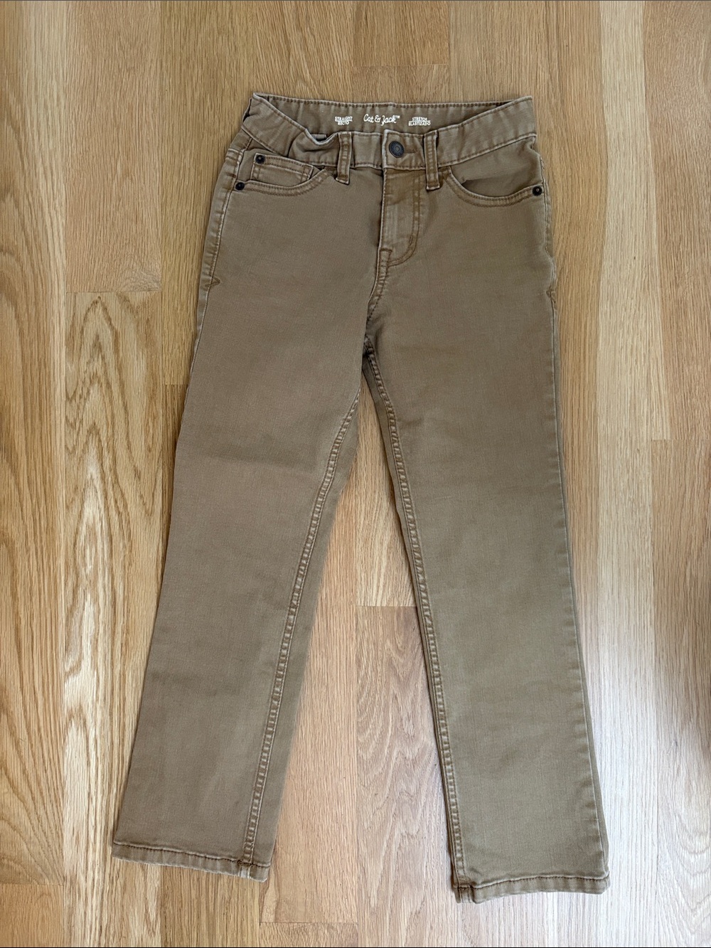Kids Tan Straight-Leg Pants - Elastic Adjustable Waist